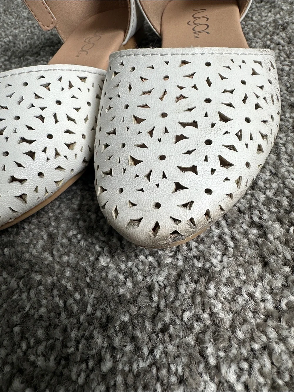 Girl's White Perforated Ankle-Strap Flats